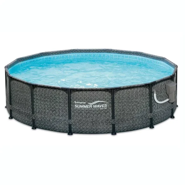 Summer Waves 14ft x 48in Round Above Ground Outdoor Frame Pool Set with Pump