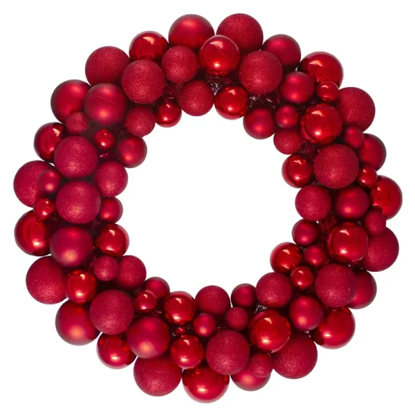 Red 3-Finish Shatterproof Ball Christmas Wreath, 36-Inch, Unlit