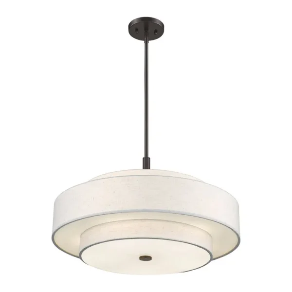 Arnob 5 - Light Shaded Drum Chandelier Lark Manor Finish: English Bronze, Shade Color: Oatmeal