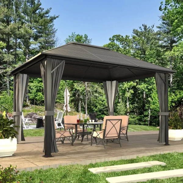 VEIKOUS 12'x10' Hardtop Gazebo Outdoor Aluminum Gazebo Pergola for Patio Yard Gray(10'x 13'Doubleroof)