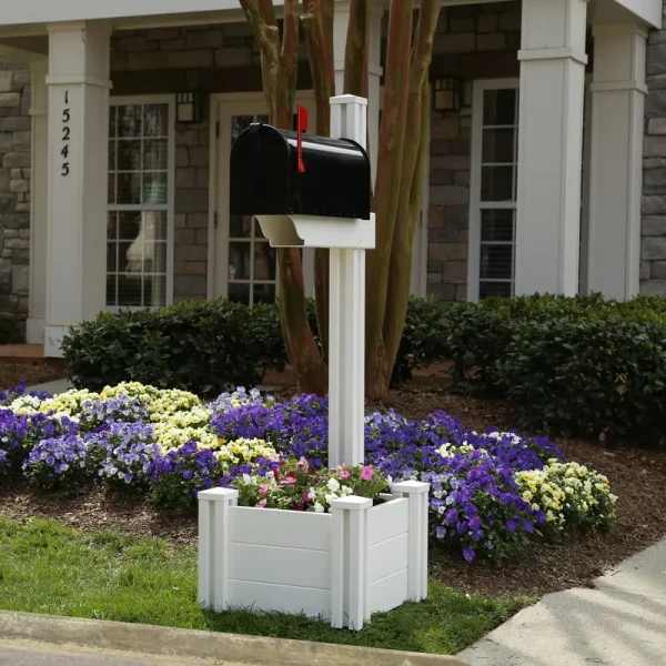 Majestic Mailbox Post with Planter and No-Dig Steel Pipe Anchor, White