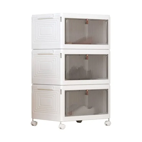 LEAIJIAFY 3 Tier Foldable White Plastic Shoe Box,Large Stackable Storage Bins with Lids,Storage Drawers Cart Storage Containe