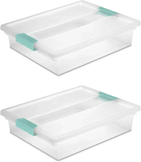 Sterilite 19638606 Large Clip Box, Clear with Blue Aquarium Latches 2 Pieces (Large)