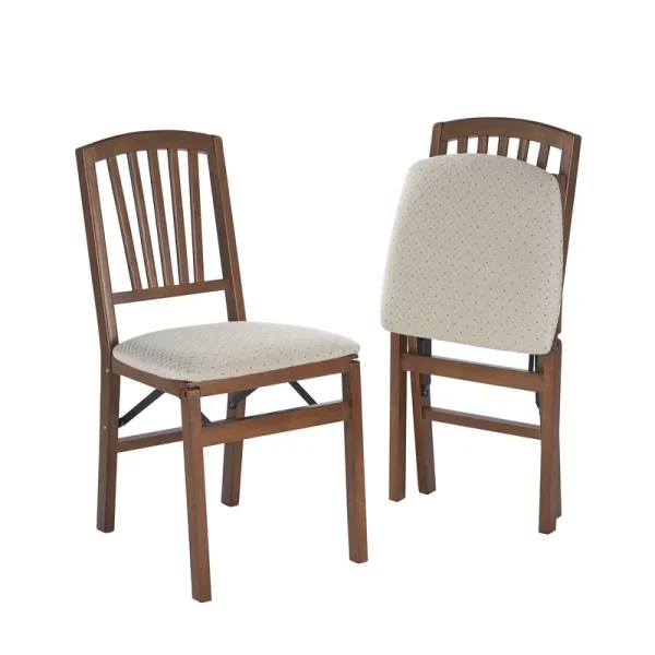 Mission Fusion Folding Chair (Set of 2) - Blush Fabric and Fruitwood