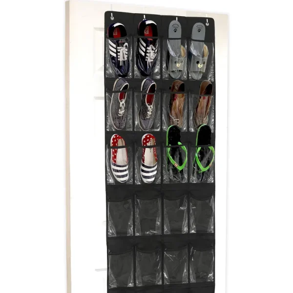 24 Pockets - Simplehouseware Crystal Clear Over The Door Hanging Shoe Organizer, Black (64 x 19)