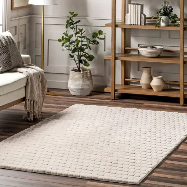 nuLOOM Nia Tile Faux Rabbit Machine Washable Area Rug Beige 3' 9" x 6'