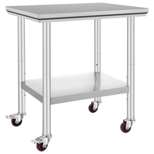 KFFKFF Stainless Steel Work Table with Wheels 24 x 30 Prep Table with Casters Heavy Duty Work Table for Commercial Kitchen Restaurant Business (24 x 30 x 32 in)