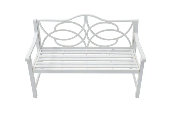Royard Oaktree Outdoor Patio Bench, Garden Bench with Iron Metal Steel Frame, Backrest, and Armrests, Park Bench with Slatted Seat for 2 - 3 People for Lawn, Yard, Balcony, Porch, White