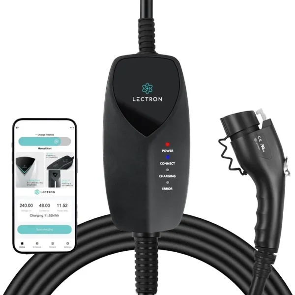 Lectron Level 1 J1772 EV Charger (WiFi) with App Control - 120V, 12 Amp, & 16 Ft Cord - Portable Charger for J1772 Evs with NEMA 5 - 15 Plug - Compatible with All J1772 Evs