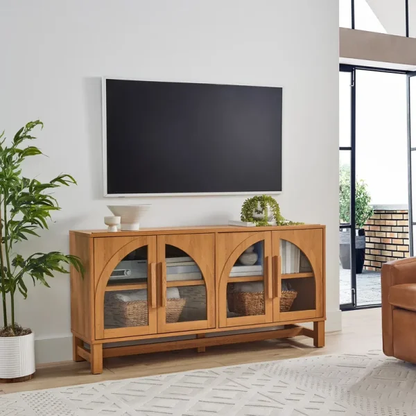 Better Homes & Gardens Juliet Arc TV Stand for Tvs up to 65", Light Honey Finish