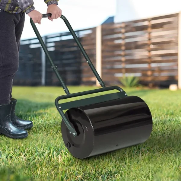 Outsunny 20-inch Push/Tow Behind Lawn Roller Filled with 10 Gal Water or Sand, Perfect for Flattening Sod in The Garden, Green