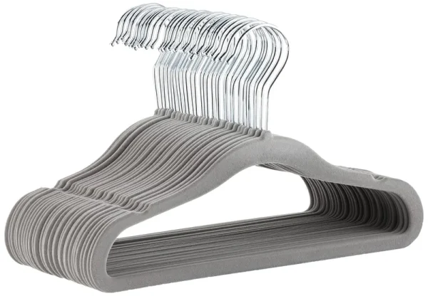 Basics Kids Velvet Non-Slip Clothes Hangers, Gray - Pack of 30