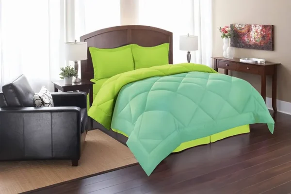 Elegant Comfort Goose Down Alternative Reversible 3PC Comforter Set, King/Cal King, Aqua/Lime