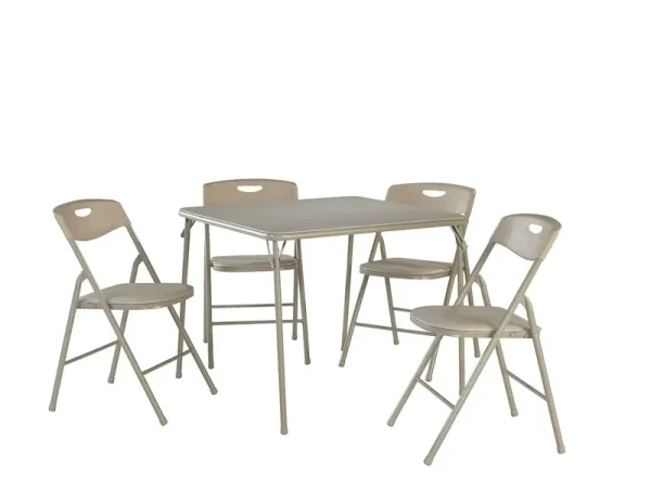 COSCO 34" Folding Card Table and 4 Resin Folding Chairs with Seatback Handles, Antique Linen