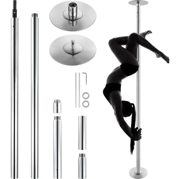 KFFKFF Expert Dance Pole, Rotating and Stationary Dance Pole Set, Detachable Portable Pole, 45mm Robust Stainless Steel Pole, Fitness Pole with Adjustable Height, Suitable for Workout Home, Silver