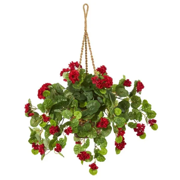 27 in. Indoor Geranium Artificial Plant in Hanging Basket