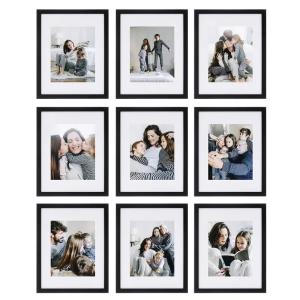 Sheffield Home 9 Piece Gallery Wall Frame Set, 11x14 in. Matted to 8x10 in. (Matte Black)