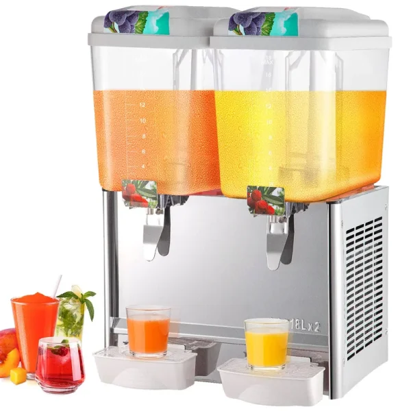 VEVOR 110V Commercial Beverage Dispenser,9.5 Gallon 36L 2 Tanks Juice Dispenser Commercial,18 Liter per Tank 300W Stainless Steel Food Grade
