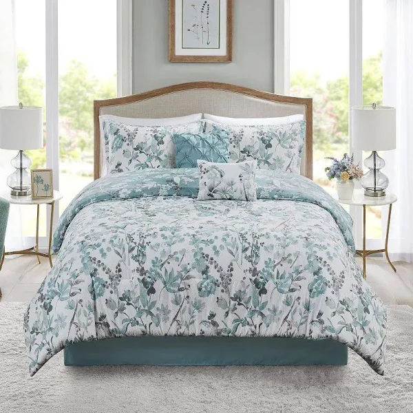 Madison Park Jeanie 6-Piece Floral Comforter Set with Throw Pillows