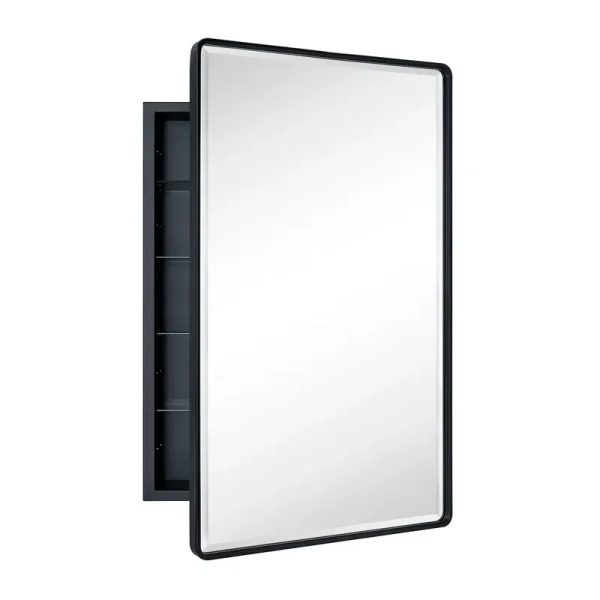 Farmhouse Recessed Metal Bathroom Medicine Cabinets with Mirror 36 inch x 24 inch - Black, Size: 36 x 24 - Black