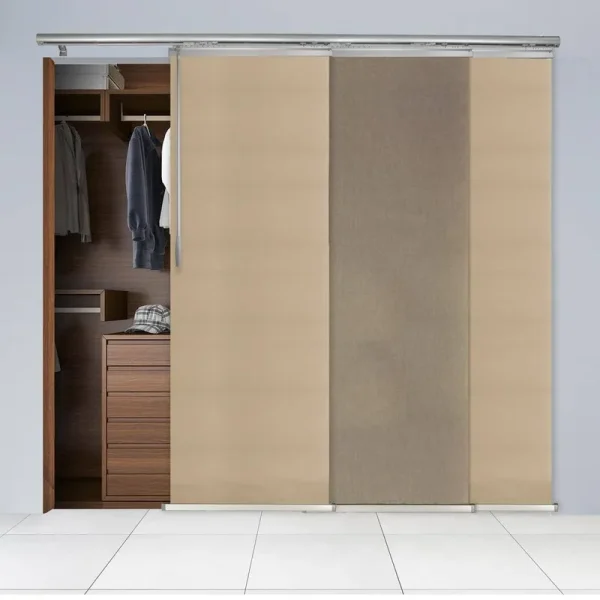 EMOH Kamelya Adjustable Sliding Single Rail Track with 23.5 in. Slates, Extendable 36 in. to 66 in. W x 94 in. L, Beige