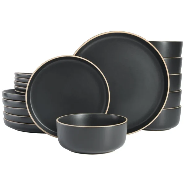 Gibson Home Zuma 18 Piece Dinnerware Set, Service for 6 - Black