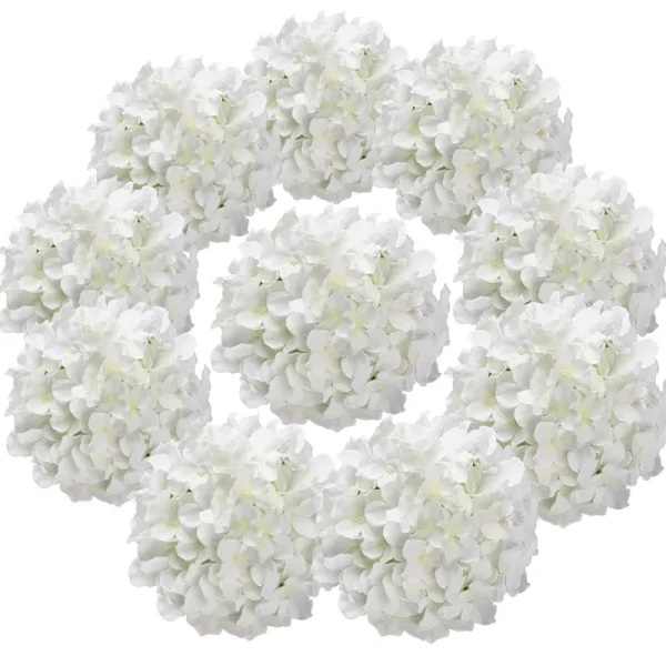 Flojery Silk Hydrangea Heads Artificial Flowers Heads with Stems for Home, White
