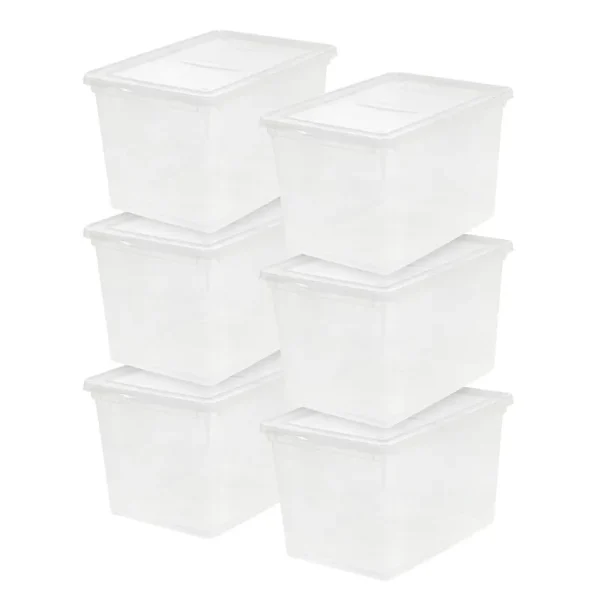 Mainstays 68 qt Jumbo Stackable Plastic Closet Storage Organizer Box, Clear, 6 Pack