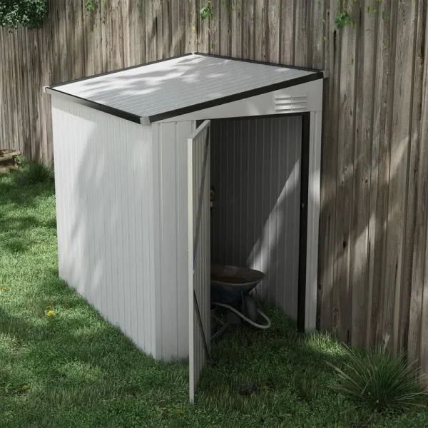Outsunny 4' x 6' Metal Outdoor Storage Shed, Lean to Storage Shed, Garden Tool Storage House with Lockable Door - White
