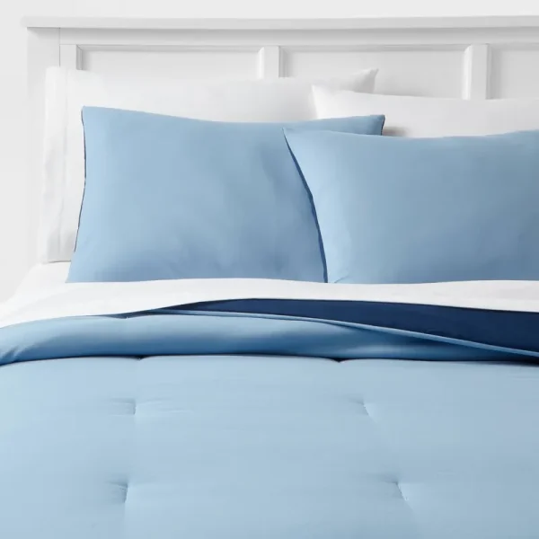 7pc Full Solid Microfiber Reversible Comforter & Sheets Set blue/navy - Room Essentials