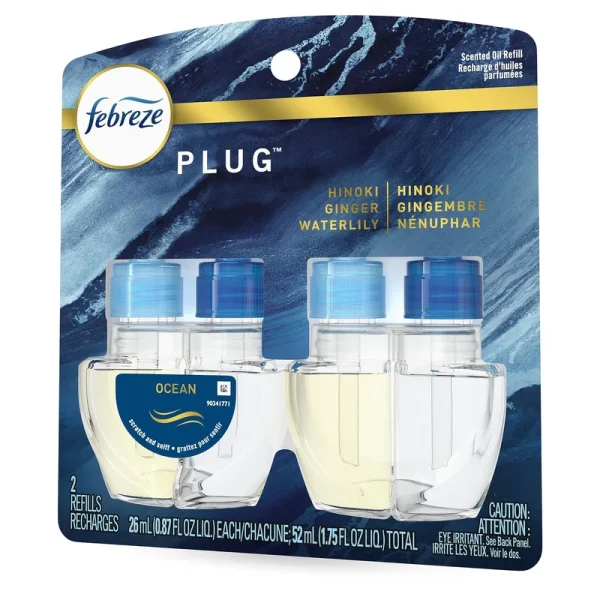 Febreze Odor-Eliminating Plug Air Freshener Refills, Ocean, 2 Count