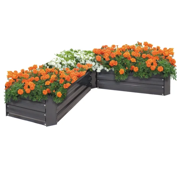 Sunnydaze Galvanized Steel L-Shaped Raised Garden Bed - 59.5 in - Dark Gray