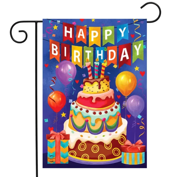 Briarwood Lane Birthday Celebration Garden Flag Balloons Birthday Cake 12.5"x18"