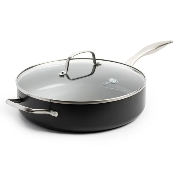 GreenPan Canterbury 5 Qt. Aluminum Hard Anodized Healthy Ceramic Nonstick Saute Pan with Lid, Black