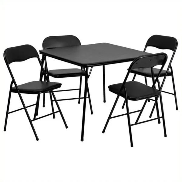 Bowery Hill 5 Piece Folding Card Dining Table and Chair Set in Black