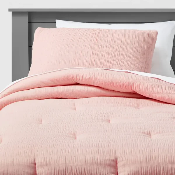 Twin Seersucker Kids' Comforter Set Pink - Pillowfort
