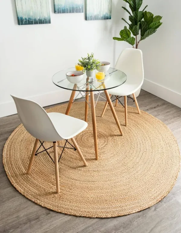 3' Round Dhaka Braided Jute Rug Natural - Unique Loom