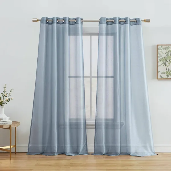 HLC.ME 2 Piece Sheer Window Curtain Grommet Panels (Dusty Blue) - 63' inch Long