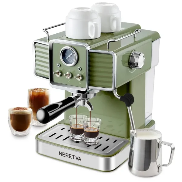 Neretva Espresso Coffee Machine 15 Bar Espresso Maker with Milk Frother Steam Wa