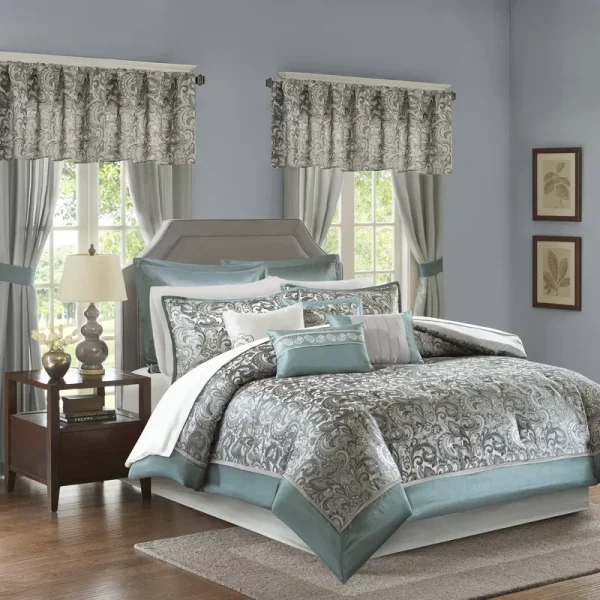 Hampton Park Brystol 24-Piece King Room in A Bag in Teal, Polyester | Nebraska Furniture Mart