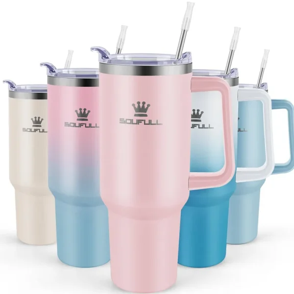 40 oz Tumbler with Handle and Straw Lid, 100% Leak-Proof Travel Coffee Mug, Stainless Steel Insulated Cup for Hot and Cold Beverages, Keeps Cold for
