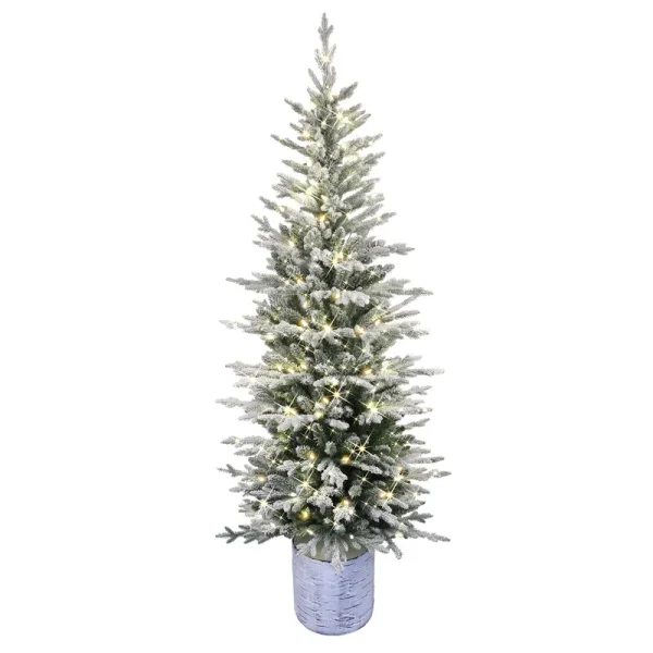 Puleo International 6' Lit Potted Flocked Artificial Christmas Tree