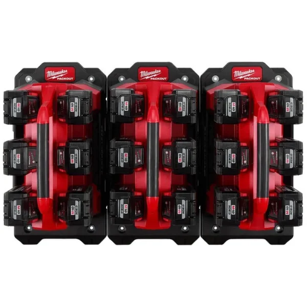 Milwaukee M18 18V Lithium-Ion PACKOUT 6-Port Rapid Charger (3) w/(3) Mounting Plates & (18) 8.0 Ah Batteries