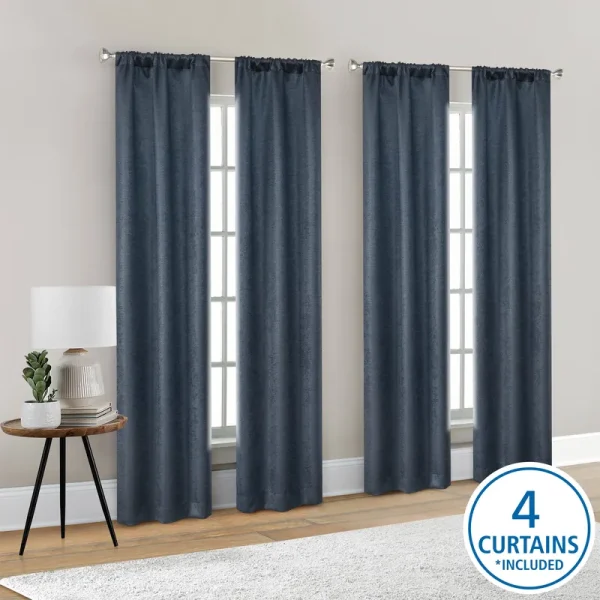 Mainstays 4 of A Kind Blackout Curtain Panel Set, Navy POLYESTER, 28 inch x 84 inch Inches