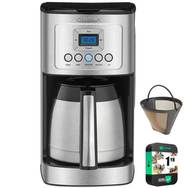 Cuisinart 12 Cup Programmable Stainless Steel Thermal Coffee Maker with Thermal Carafe (DCC-1850 /DCC-3400) Bundle Including Permanent Filter and 1