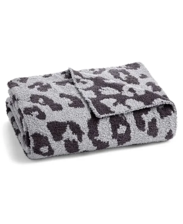 Hotel Collection Luxe Knit Throw, 50" x 70", Created for Macy's - Charcoal Leopard