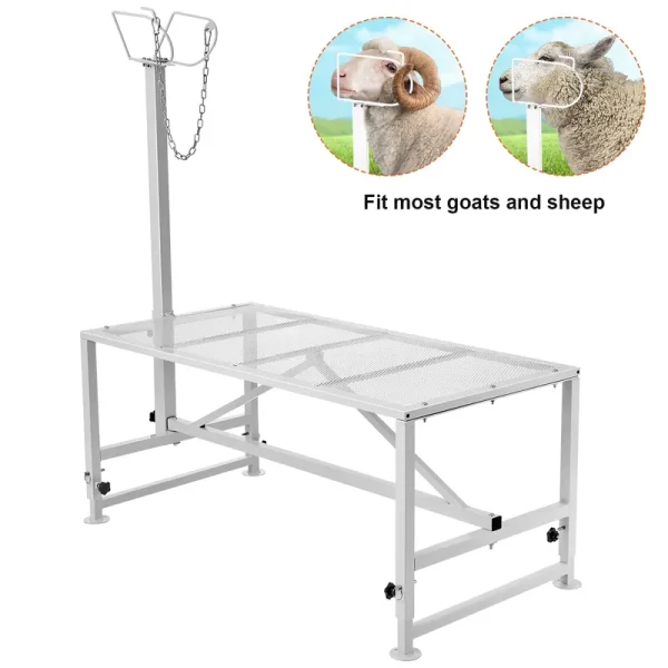 KFFKFF Livestock Stand for Goats and Sheep, 47x23 Inch, Durable Metal Frame for Milking and Shearing, Height Adjustable from 21" to 33"