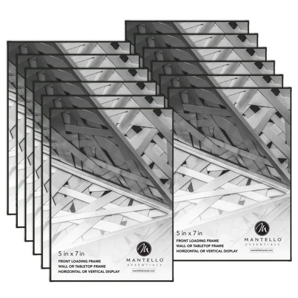 Mantello Front Loading Picture Frame 5x7, Black, 12-Pack
