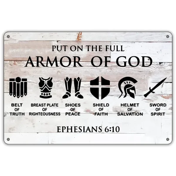 Qiongqi Funny Put On The Full Armor of God Metal Tin Sign Wall Decor, Farmhouse Rustic Christian Sign for Home Decor Gifts