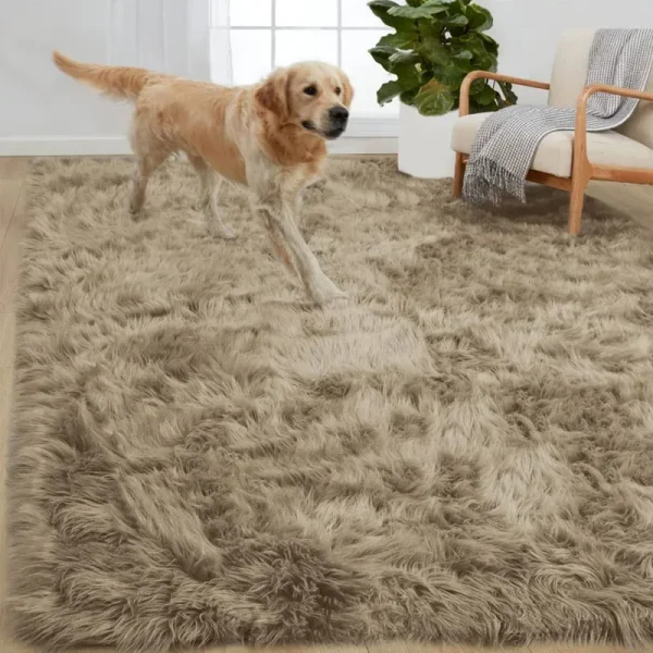 Gorilla Grip Fluffy Faux Fur Rug, 4x6, Machine Washable Soft Furry Area Rugs, Rubber Backing, Plush Floor Carpets for Baby Nursery, Bedroom, Living